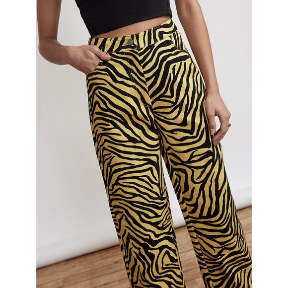 NWT KITRI Janice Yellow Zebra Print Cotton Twill Trousers 6 - Picture 3 of 6